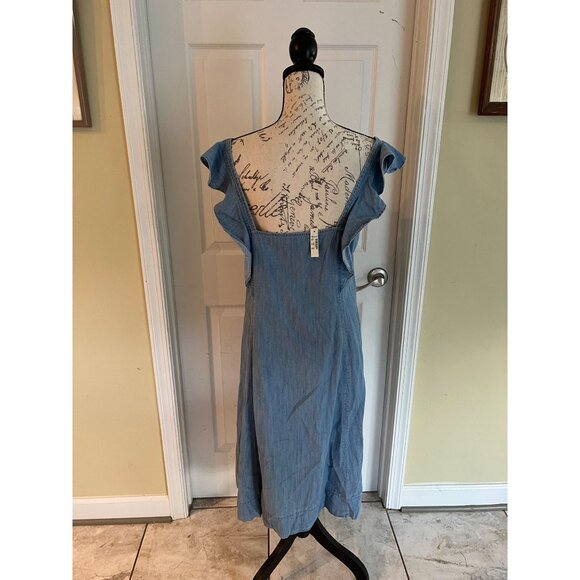 NWT MADEWELL Chambray Princess Seamed Midi Dress Button Front Ruffle Sleeve 14P - Picture 4 of 9